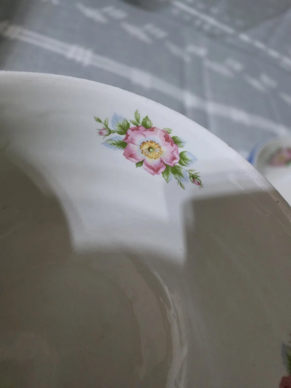 Vintage Hall Set of 3 Floral Blue Rim Ceramic Bowls
